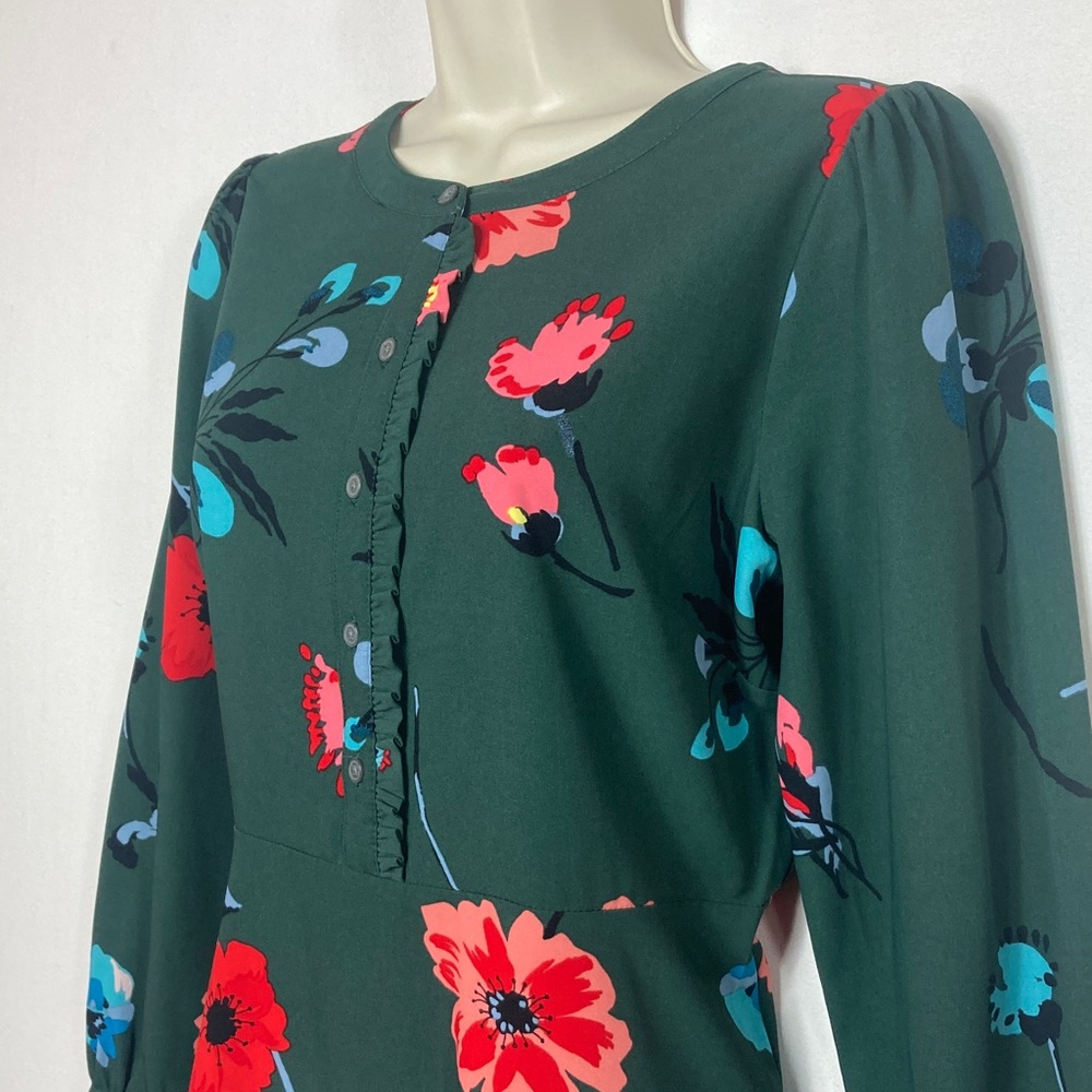 LOFT Dark Green Floral Long Sleeve Midi Dress 📦discounted $4.99 shipping - Picture 3 of 14